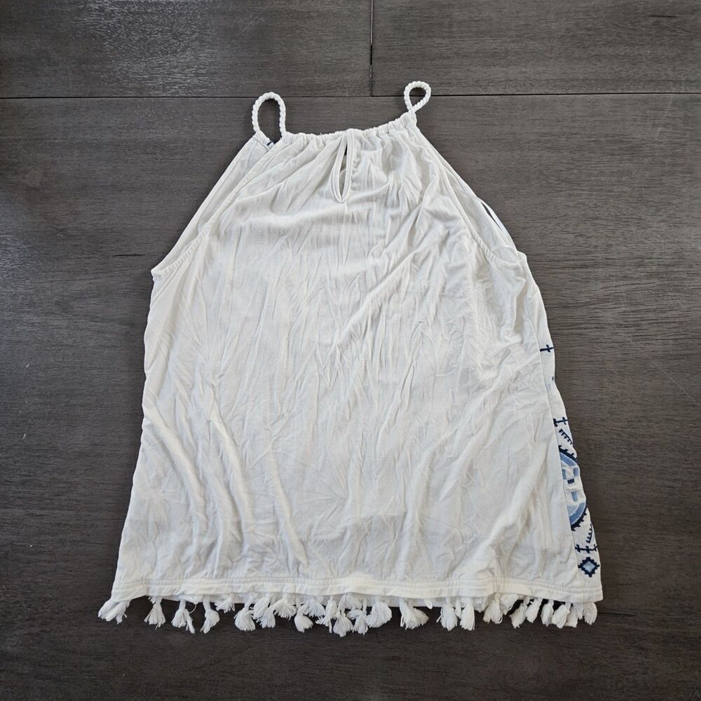 Anthropologie Skies are Blue Aztec Embroidered Tank Top Fringe Boho Large - Picture 2 of 6